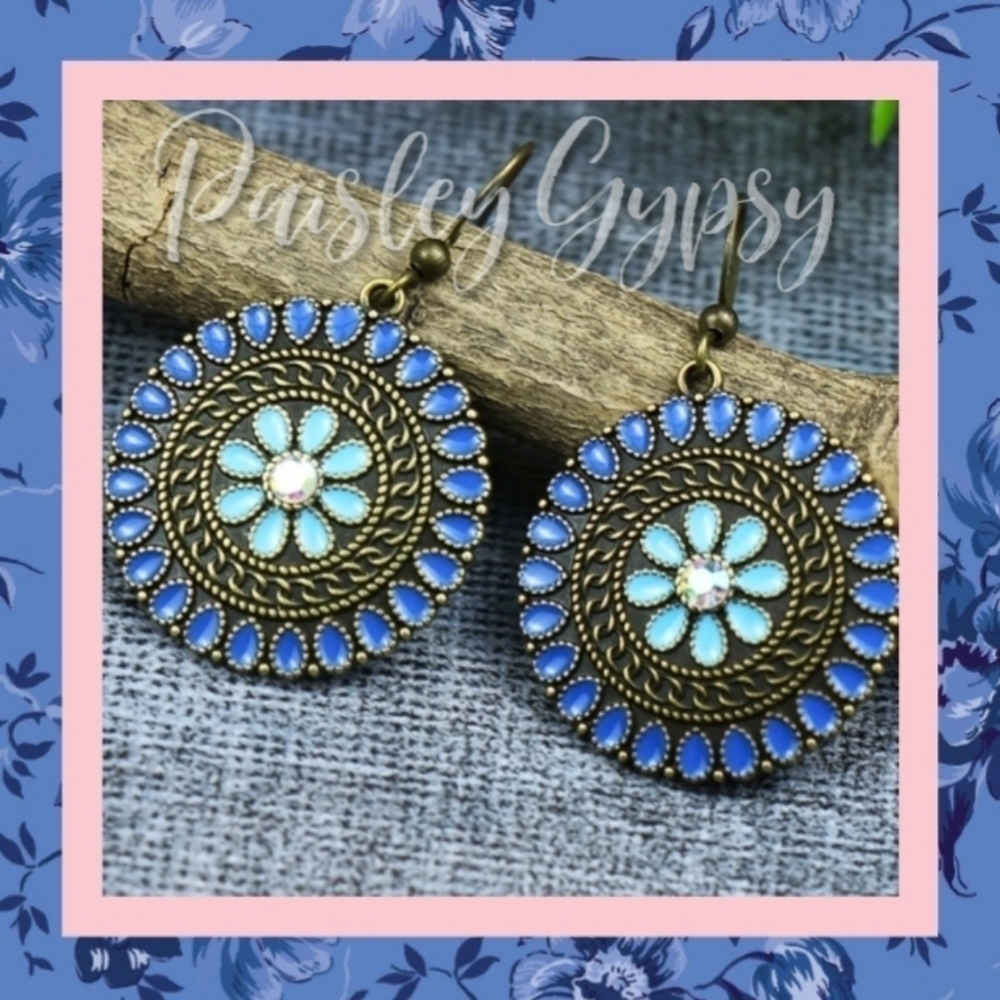 BEAUTIFUL BOHO DANGLING EARRINGS WITH ENAMEL DESIGN- 1 Pair Photo #1
